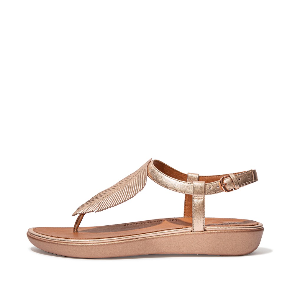 Fitflop Womens Sandals - Tia Feather Metallic Leather Back-strap - Rose Gold - 546-SVKZMG